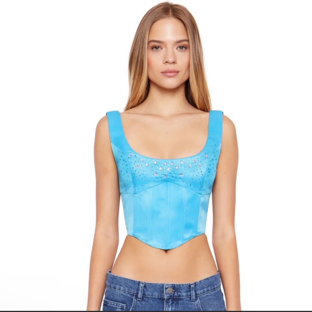Danielle Guzio Satin Beaded Lace-up Bustier Top